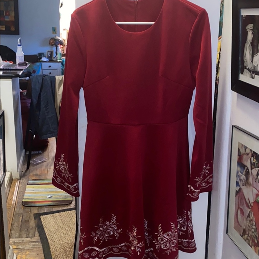 Embroidered maroon/ wine color long sleeve dress
